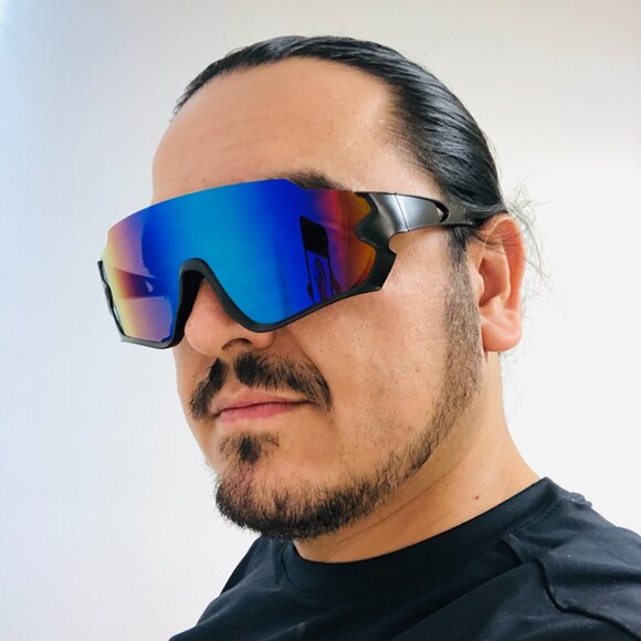 Sports Sunglasses Blue Mirror Lens  Shield Beach Shades Cover Face UV Protection - Picture 1 of 3